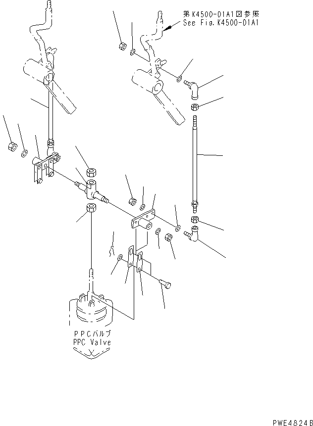 Wheel Loaders Komatsu / WA450-3A S/N 53001-UP(wa450-5r) / LOADER CONTROL (WORK EQUIPMENT CONTROL LINKAGE) (WITH 3-SPOOL    VALVE)(240890 : K4500-03A1)