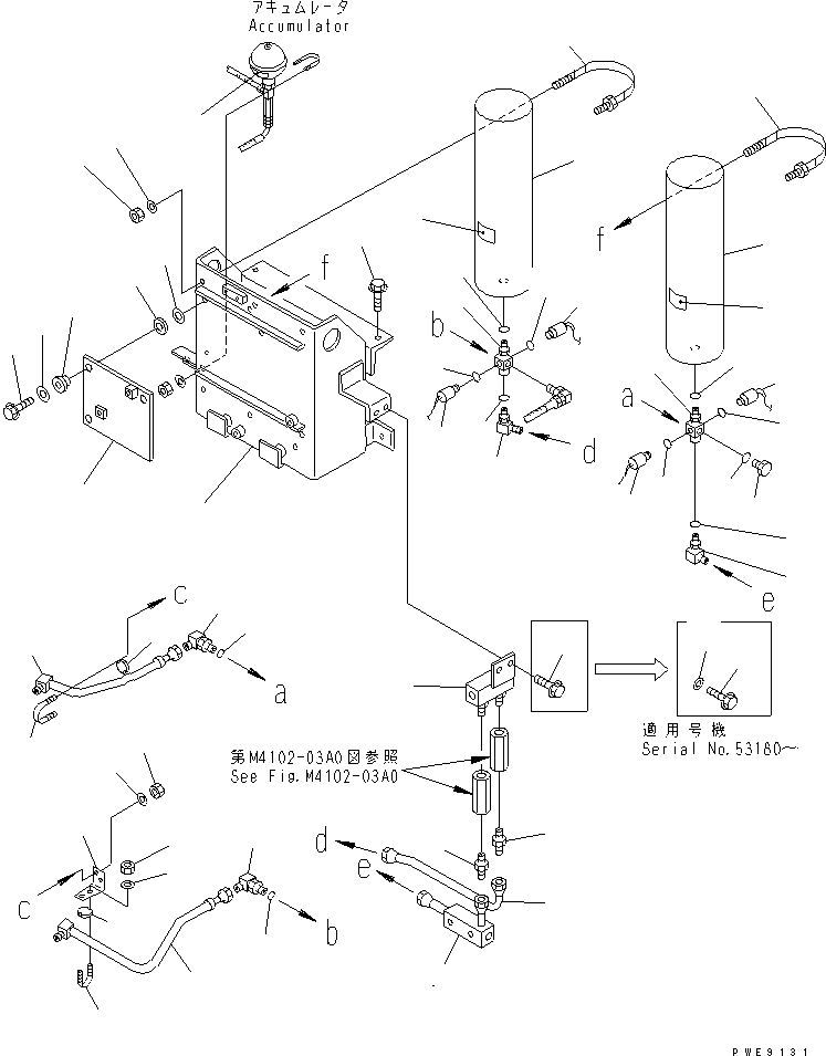 Wheel Loaders Komatsu / WA450-3A S/N 53001-UP(wa450-5r) / BULKHEAD (ACCUMULATOR CHARGE VALVE TO ACCUMULATOR PIPING)(270080 : M4102-04A0)