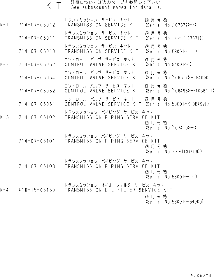 Wheel Loaders Komatsu / WA450-3A S/N 53001-UP(wa450-5r) / KIT (TRANSMISSION) (FOR EMERGENCY STEERING)(420020 : Y0100-01A1)