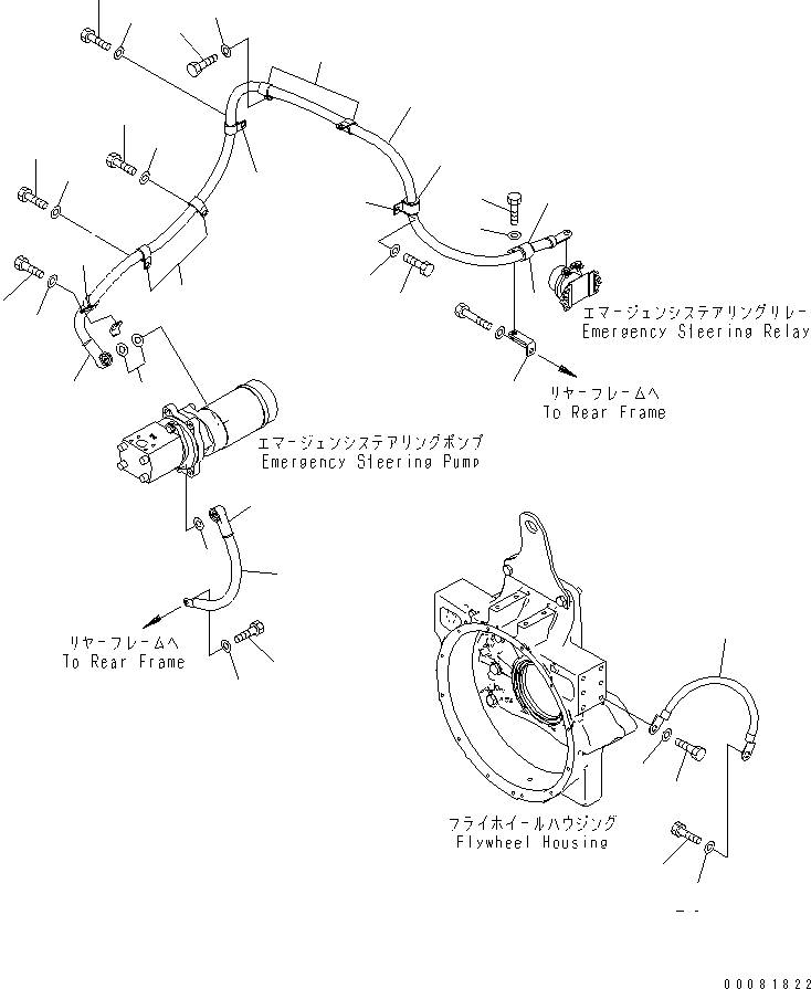 Wheel Loaders Komatsu / WA470-6 S/N 85001-90215 (ecot3, For EU)(wa470-6c) / REAR HARNESS (CABLE AND ENGINE EARTH) (FOR EMERGENCY STEERING)(#90001-)(120280 : E0202-07A1A)