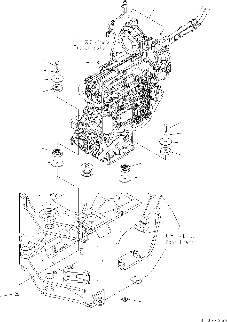 Wheel Loaders Komatsu / WA470-6 S/N H50051 - H50879 / H52001 - Up(wa470_6b) / TORQUE CONVERTER AND TRANSMISSION MOUNTING(F0-49 : F4810-01A0)