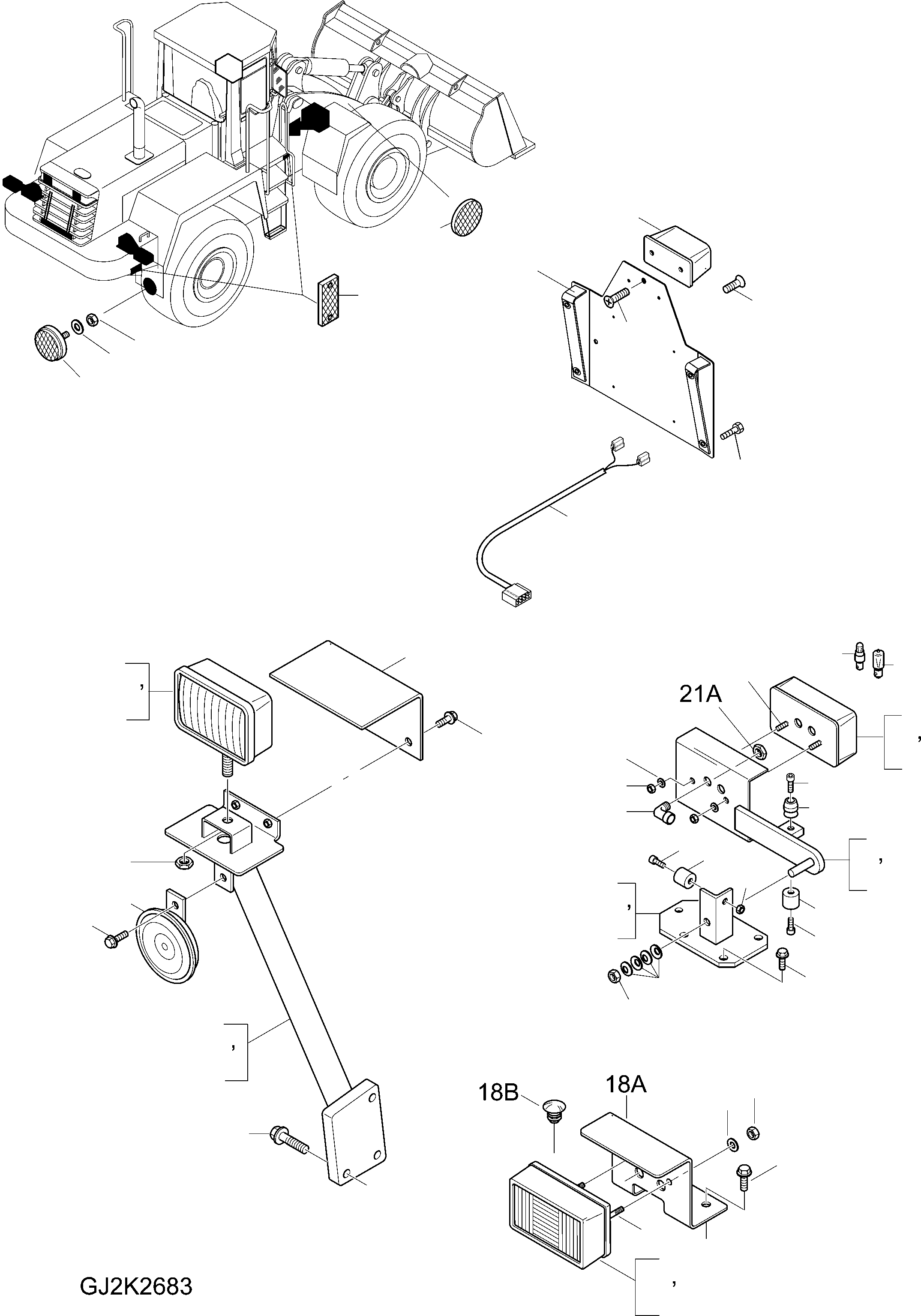 Wheel Loaders Komatsu / WA480-5 S/N WA480H50051 - Up(wa480_5) / ELECTRIC SYSTEM, LIGHTING UNIT(03-56|a : GJ2K2683)