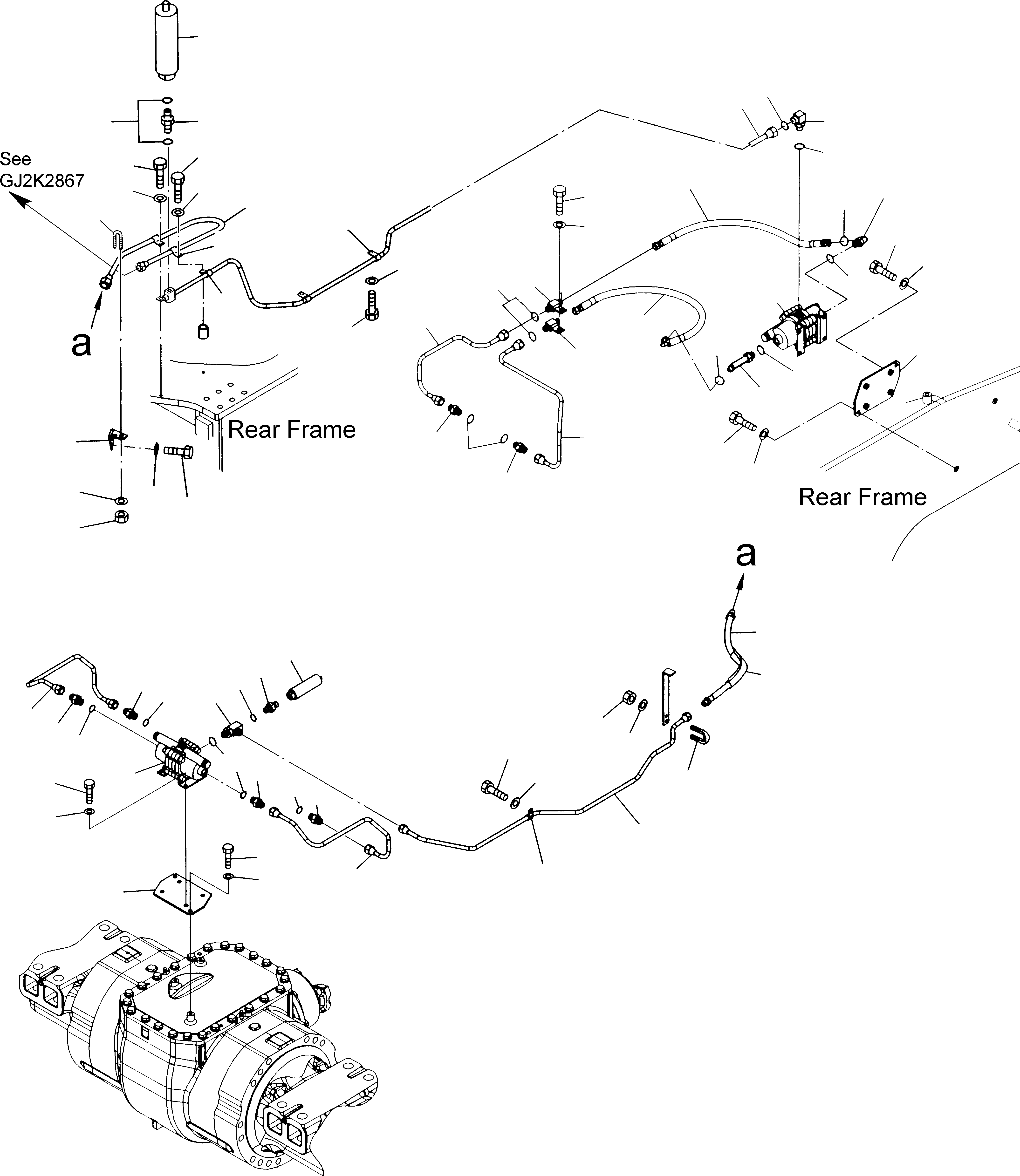Wheel Loaders Komatsu / WA480-5 S/N WA480H50051 - Up(wa480_5) / BRAKE PIPING FOR FRONT AND REAR AXLE(09-04 : GJ2K2865)