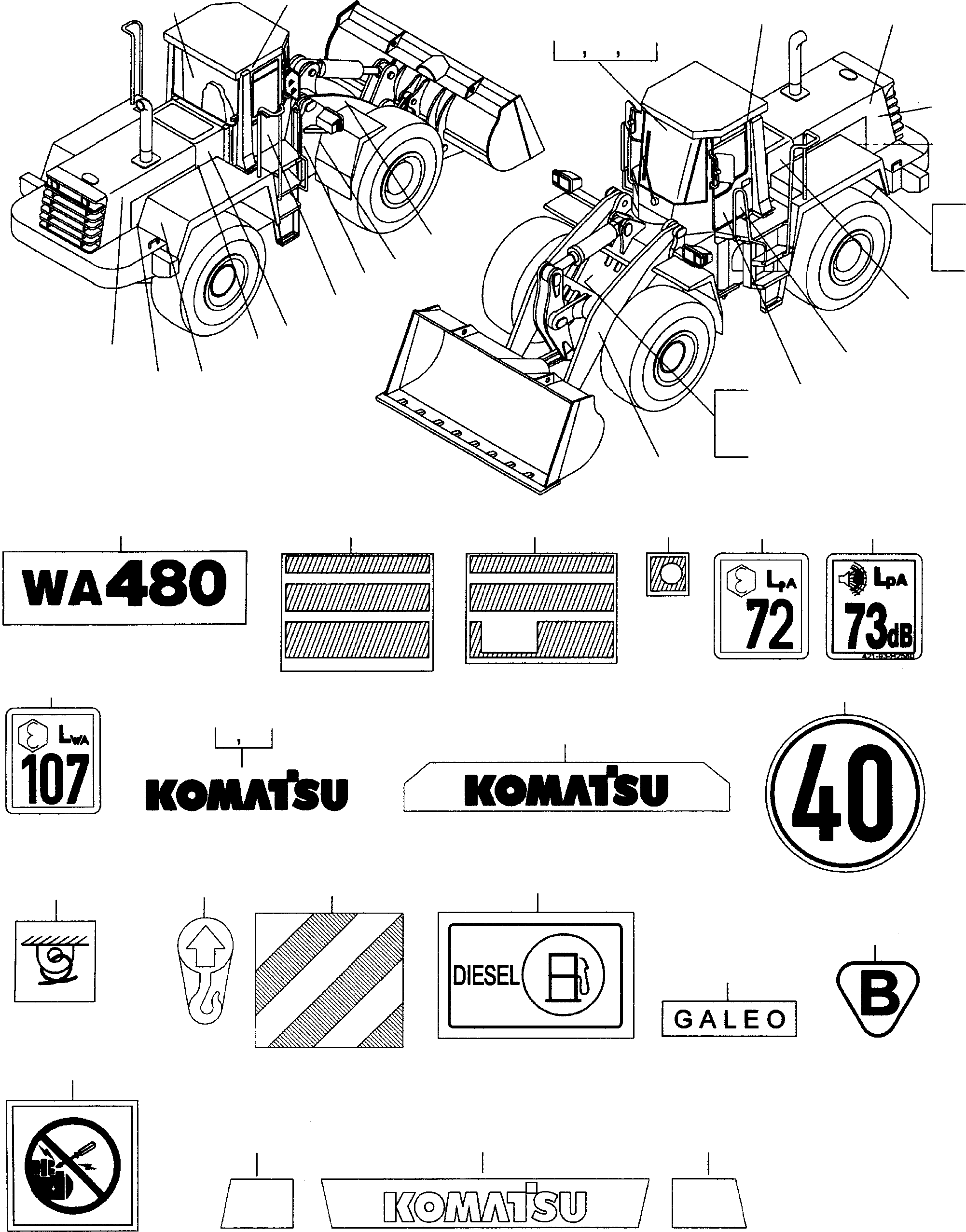 Wheel Loaders Komatsu / WA480-5 S/N WA480H50051 - Up(wa480_5) / LETTERING(12-03|a : GJ2K2967)