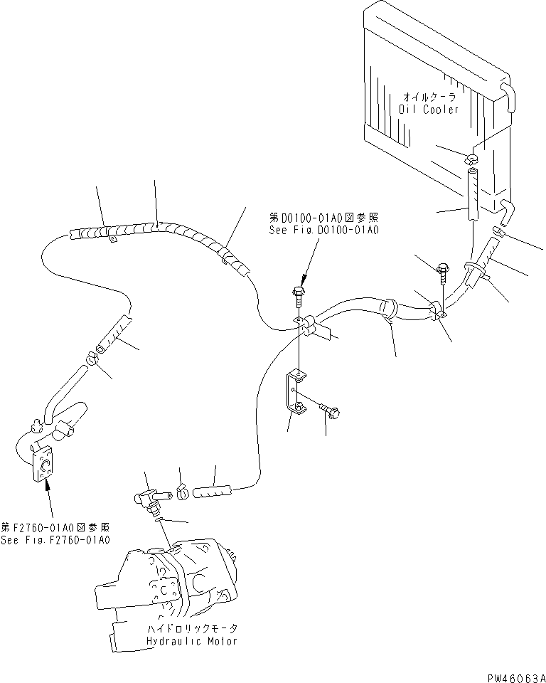 Wheel Loaders Komatsu / WA50-3 S/N 20001-22999 (S3D84E (Emission) Eng. Installed)(wa50-3-c) / HST PIPING (OIL COOLER LINE)(150060 : F2760-04A0)