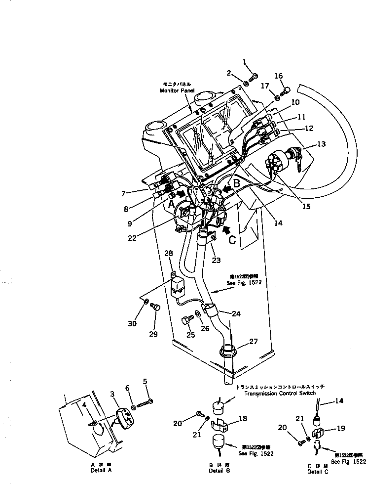 Wheel Loaders Komatsu / WA600-1 S/N 10001-UP (Overseas Version)(wa600-0c) / INSTRUMENT PANEL (TBG SPEC.)(030260 : 1412)