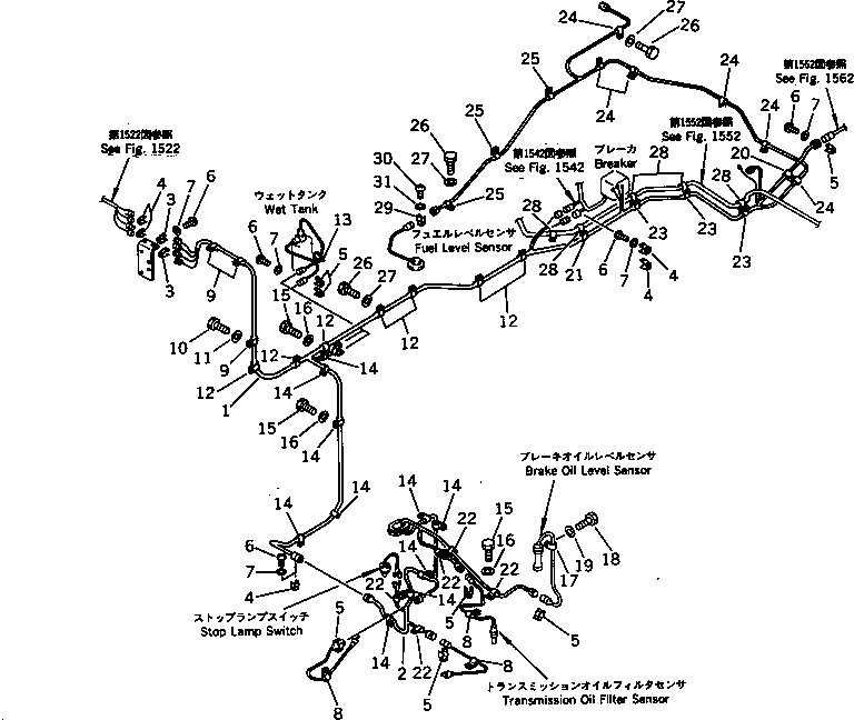 Wheel Loaders Komatsu / WA600-1 S/N 10001-UP (Overseas Version)(wa600-0c) / ELECTRICAL SYSTEM (REAR FRAME LINE) (TBG SPEC.)(030470 : 1532)