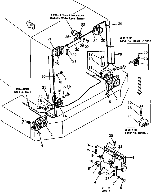 Wheel Loaders Komatsu / WA600-1 S/N 10001-UP (Overseas Version)(wa600-0c) / ELECTRICAL SYSTEM (REAR LAMP)(030520 : 1561)