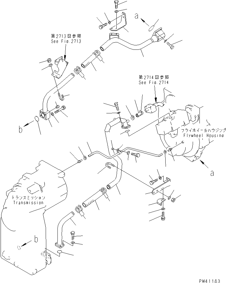 Wheel Loaders Komatsu / WA600-1 S/N 10001-UP (Overseas Version)(wa600-0c) / TORQFLOW TRANSMISSION PIPING (SUCTION LINE)(060220 : 2711)