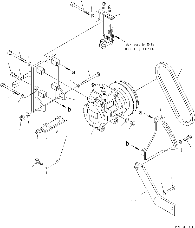 Wheel Loaders Komatsu / WA600-1 S/N 10001-UP (Overseas Version)(wa600-0c) / AIR CONDITIONER (DENSO) (1/5) (AIR COMPRESSOR MOUNTING)(#11342-)(150990 : 5621B)