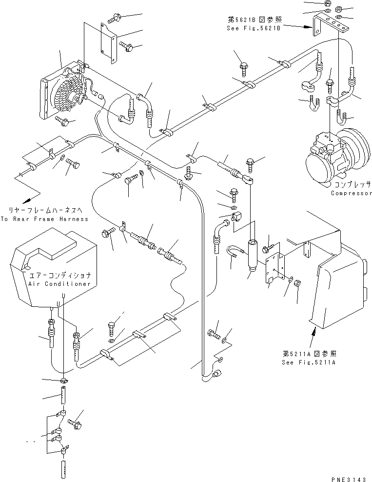 Wheel Loaders Komatsu / WA600-1 S/N 10001-UP (Overseas Version)(wa600-0c) / AIR CONDITIONER (DENSO) (3/5) (AIR PIPING AND CONDENSER)(#11342-)(151030 : 5623A)