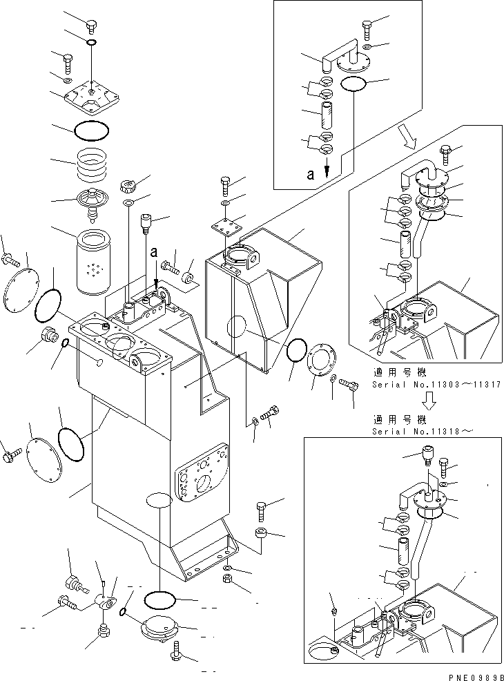 Wheel Loaders Komatsu / WA600-1 S/N 10001-UP (Overseas Version)(wa600-0c) / HYDRAULIC TANK (TBG SPEC.)(#11165-11319)(180140 : 6102B)