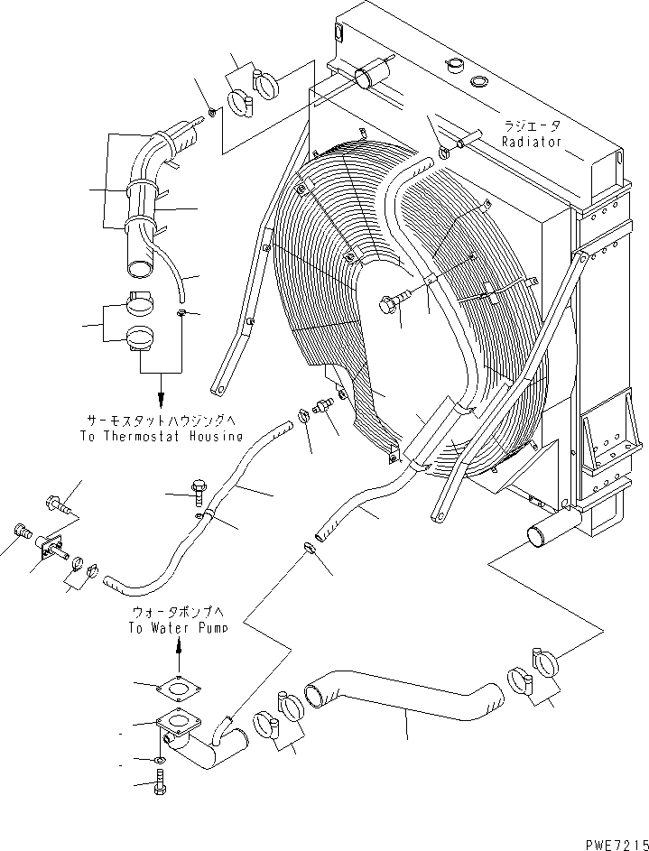 Wheel Loaders Komatsu / WA600-3 S/N 50001-UP(wa600-3r) / RADIATOR (DRAIN AND ENGINE PIPING) (WITH AIR CONDITIONER OR HEATER)(#50001-52000)(060050 : C0110-04A0)