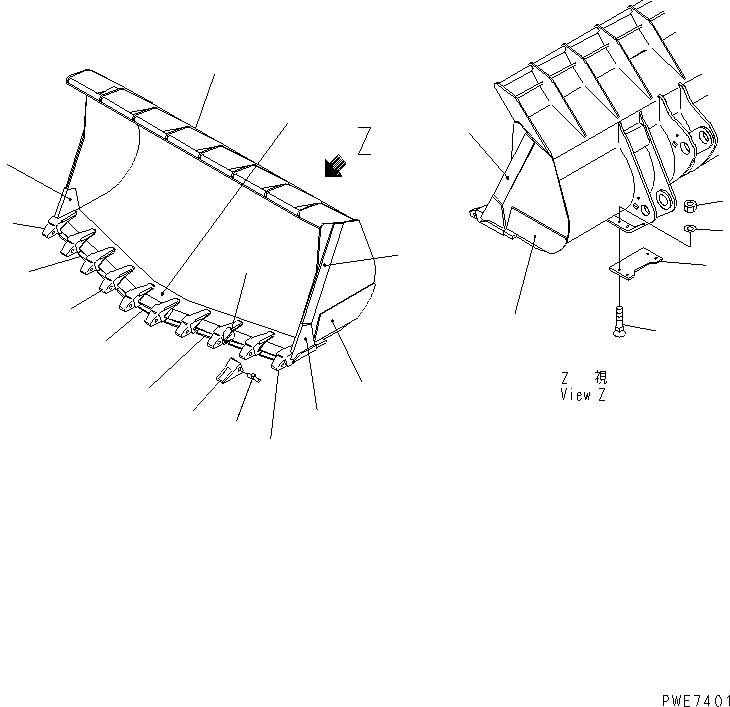 Wheel Loaders Komatsu / WA600-3 S/N 50001-UP(wa600-6c) / SPADE NOSE BUCKET ? 6.1M3 (WITH TOOTH)(360550 : T4120-01B2)