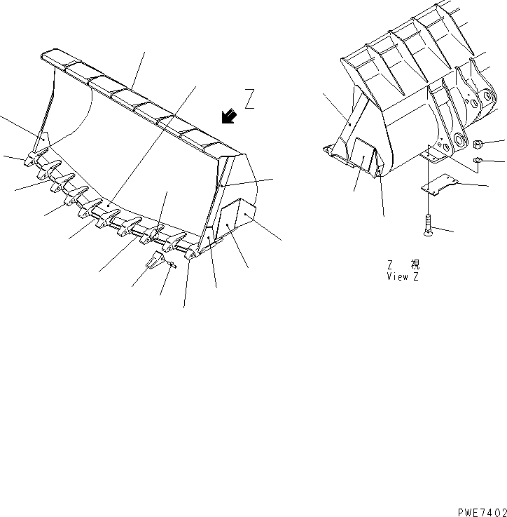 Wheel Loaders Komatsu / WA600-3 S/N 50001-UP(wa600-6c) / SPADE NOSE BUCKET ? 6.1M3 (WITH TOOTH) (WITH TIRE GUARD)(360560 : T4120-01B3)