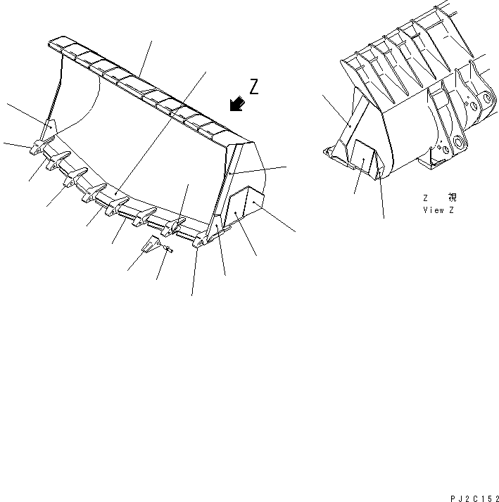Wheel Loaders Komatsu / WA600-3 S/N 50001-UP(wa600-6c) / SPADE NOSE BUCKET ? 6.1M3 (WITH TOOTH) (WITH TIRE GUARD)(360580 : T4120-01B5)