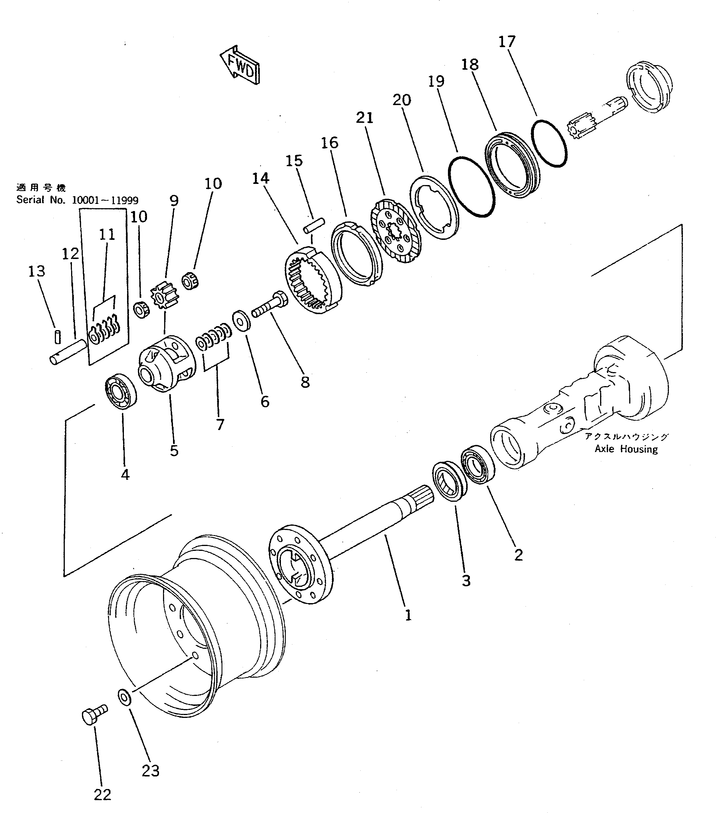 Wheel Loaders Komatsu / WA70-1 S/N 10001-UP(wa70-1c) / FRONT WHEEL BRAKE AND FRONT FINAL DRIVE(090080 : 3121)