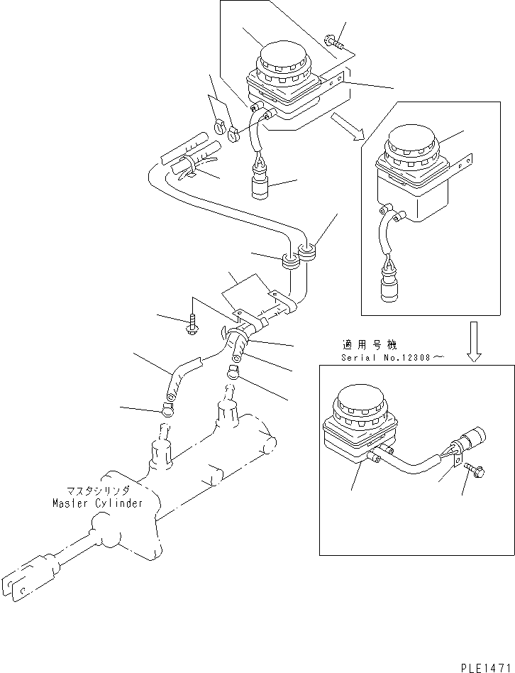 Wheel Loaders Komatsu / WA70-1 S/N 10001-UP(wa70-1c) / BRAKE OIL PIPING (1/3) (BRAKE OIL TANK TO MASTER CYLINDER)(#12001-)(090240 : 3621A)