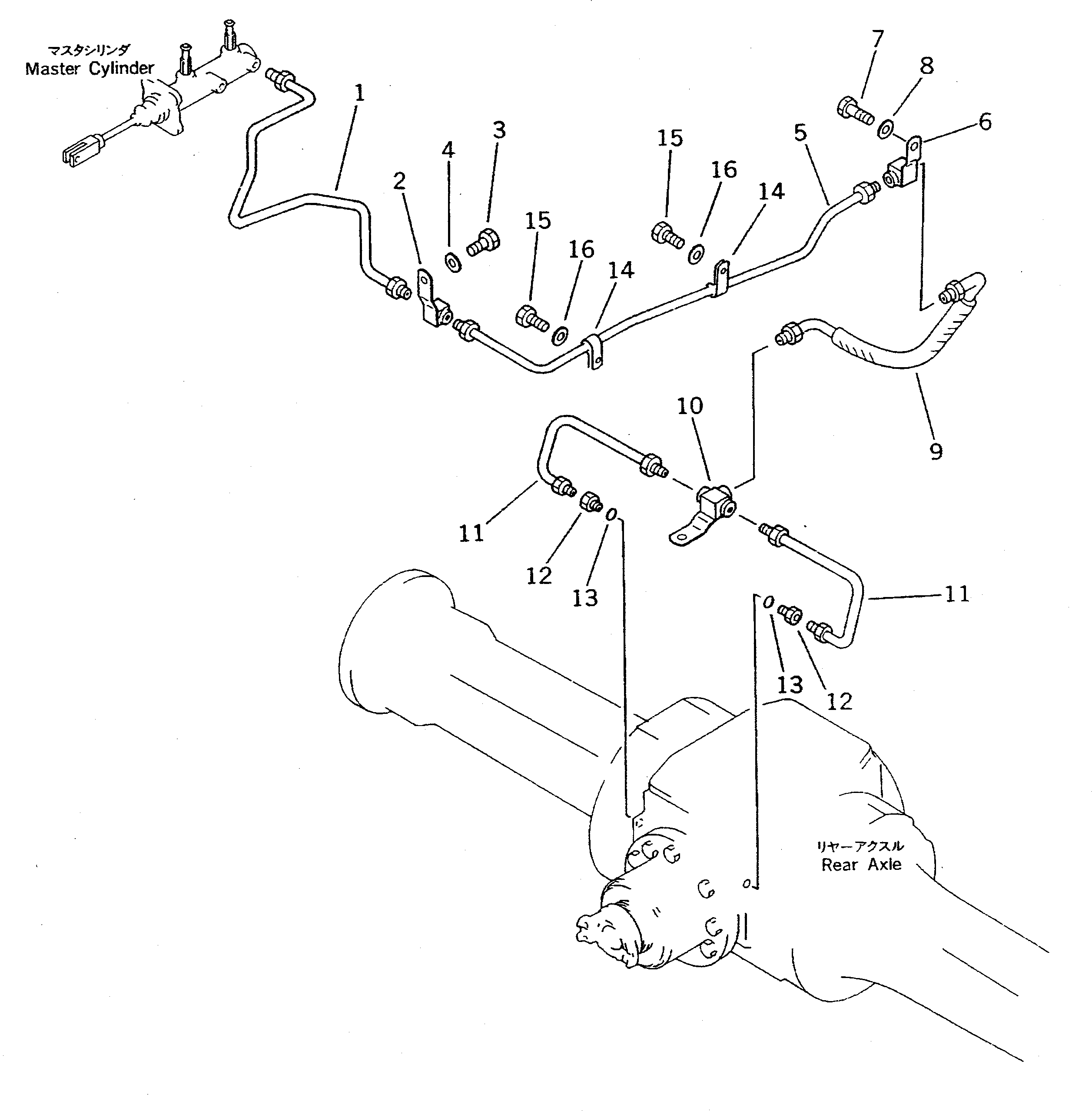 Wheel Loaders Komatsu / WA70-1 S/N 10001-UP(wa70-1c) / BRAKE OIL PIPING (3/3) (REAR BRAKE LINE)(#10001-11999)(090270 : 3623)