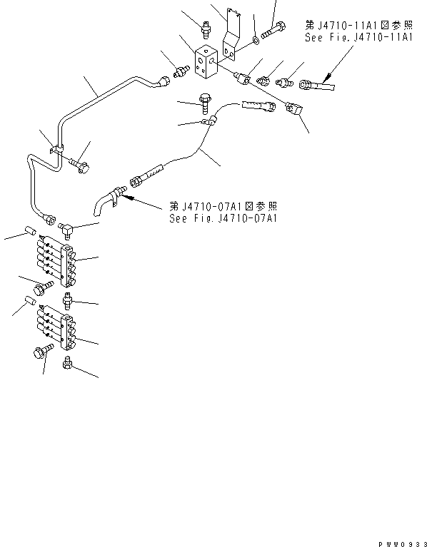 Wheel Loaders Komatsu / WA700-3 S/N 50001-UP(wa700-3c) / AUTO GREASE (REAR FRAME INJECTOR LINE) (1/2)(#50001-51074)(210500 : J4710-09A1)