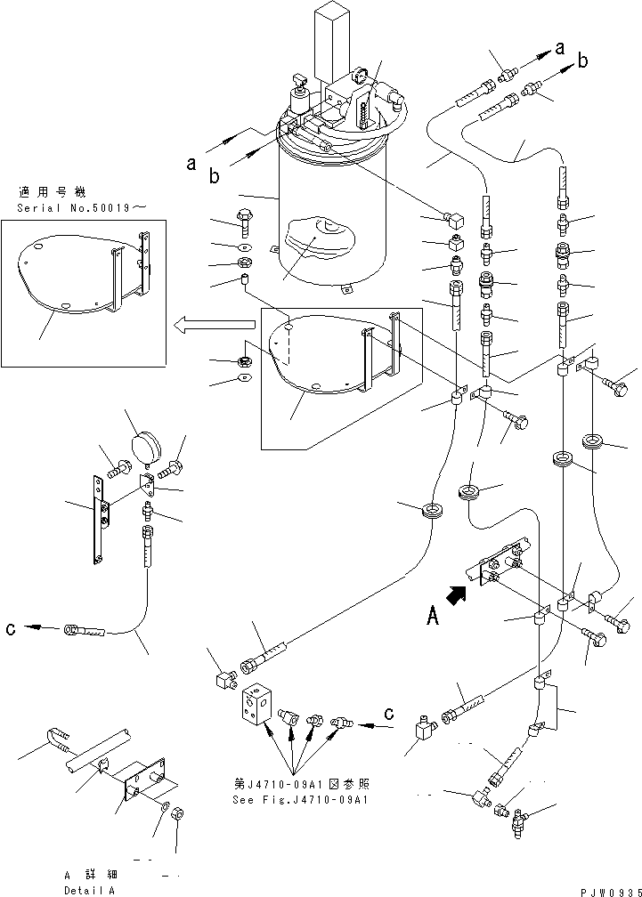 Wheel Loaders Komatsu / WA700-3 S/N 50001-UP(wa700-3r) / AUTO GREASE (GREASE PUMP AND REAR FRAME INJECTOR LINE)(210290 : J4710-11A1)