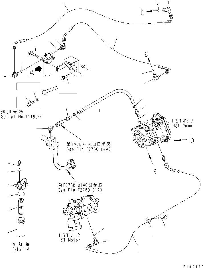 Wheel Loaders Komatsu / WA80-3 S/N 10001-UP (Cab Spec.)(wa80-3-c) / HST MAIN LINE (DRAIN AND FILTER LINE)(#10001-12000)(150200 : F2760-03A0)