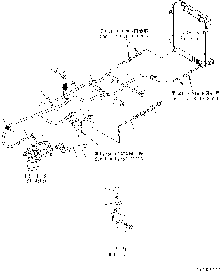 Wheel Loaders Komatsu / WA80-3 S/N 10001-UP (Cab Spec.)(wa80-3-c) / HST MAIN LINE (OIL COOLER LINE)(#12028-)(150240 : F2760-04A0B)