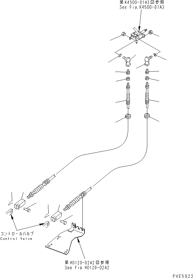 Wheel Loaders Komatsu / WA80-3-CO S/N 10001-UP(wa80-3-r) / LOADER CONTROL (FRONT ATTACHMENT CONTROL LEVER MOUNTING PARTS AND CABLE) (WITH 4-SPOOL VALVE)(#10001-11257)(090500 : K4500-05A2)
