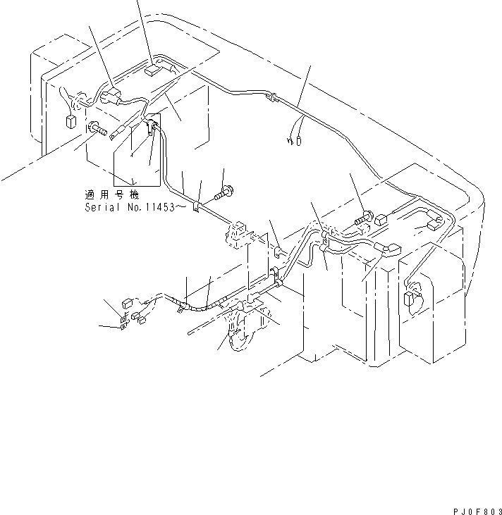 Wheel Loaders Komatsu / WA80-3-CN S/N 10001-UP(wa80-32r) / WIRING HARNESS (BATTERY CABLE AND REAR LAMP LINE)(#11258-12000)(120160 : E0200-07A0A)