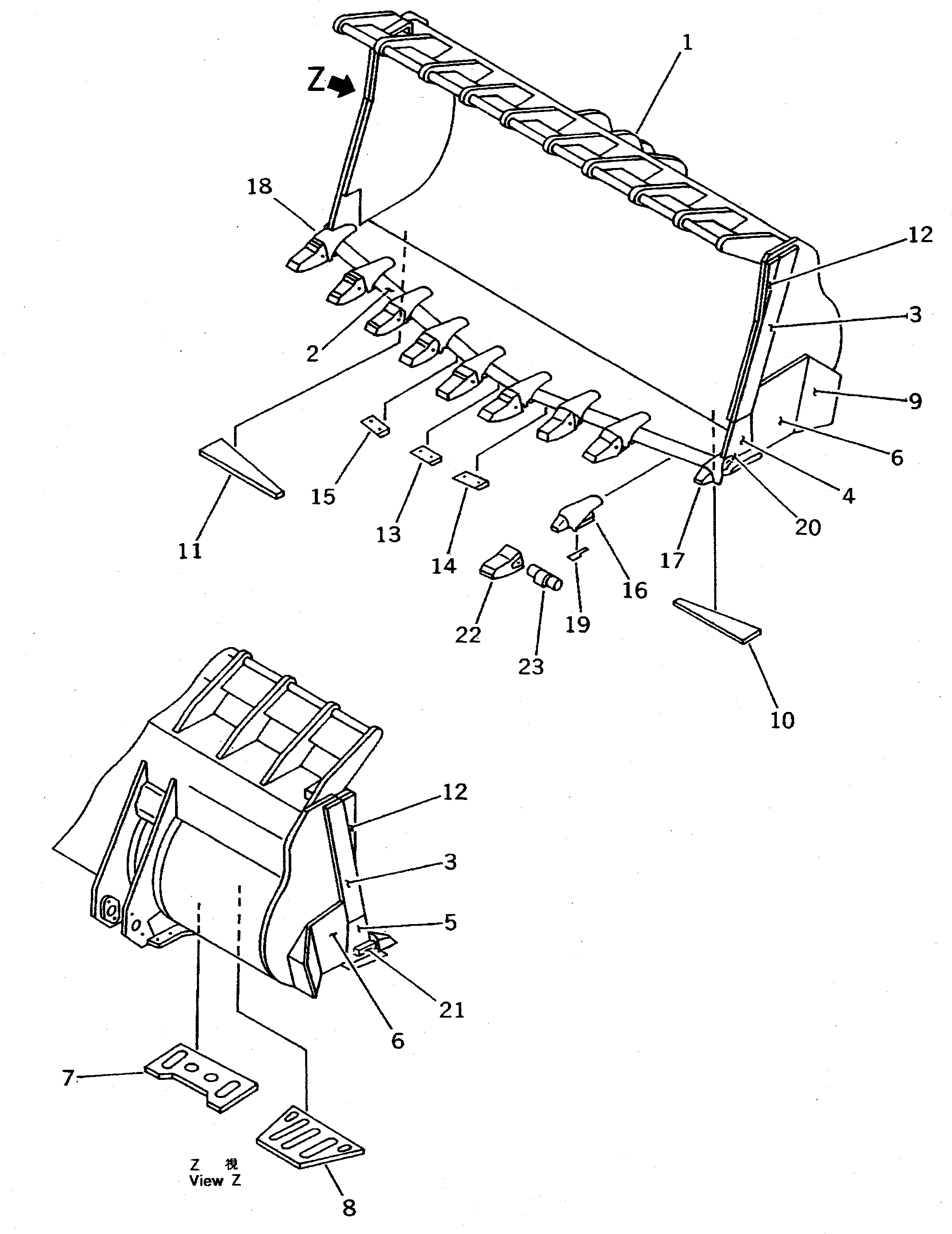 Wheel Loaders Komatsu / WA800-1-A S/N 10001-UP(wa800-2r) / BUCKET¤ 10.5M3 (SPADE NOSE) (WITH TOOTH) (HEAVY DUTY)(210310 : 7296)