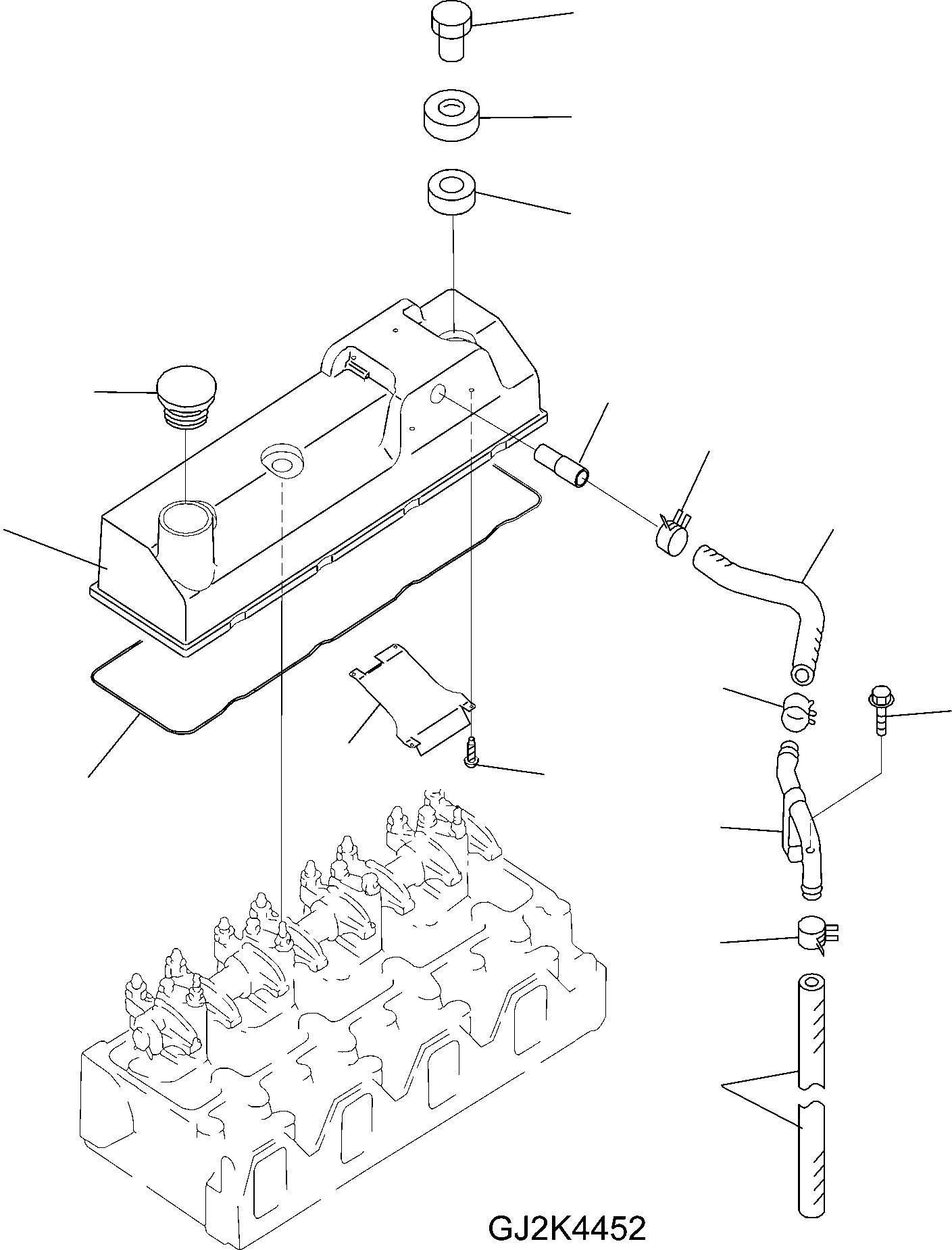 Wheel Loaders Komatsu / WA90-5 20 km/h S/N H50051-H50118 / H50121 / H50124 / H50128-Up(wa90_5a) / CYLINDER HEAD COVER, ATTACHING PARTS(01070_A : GJ2K4452)