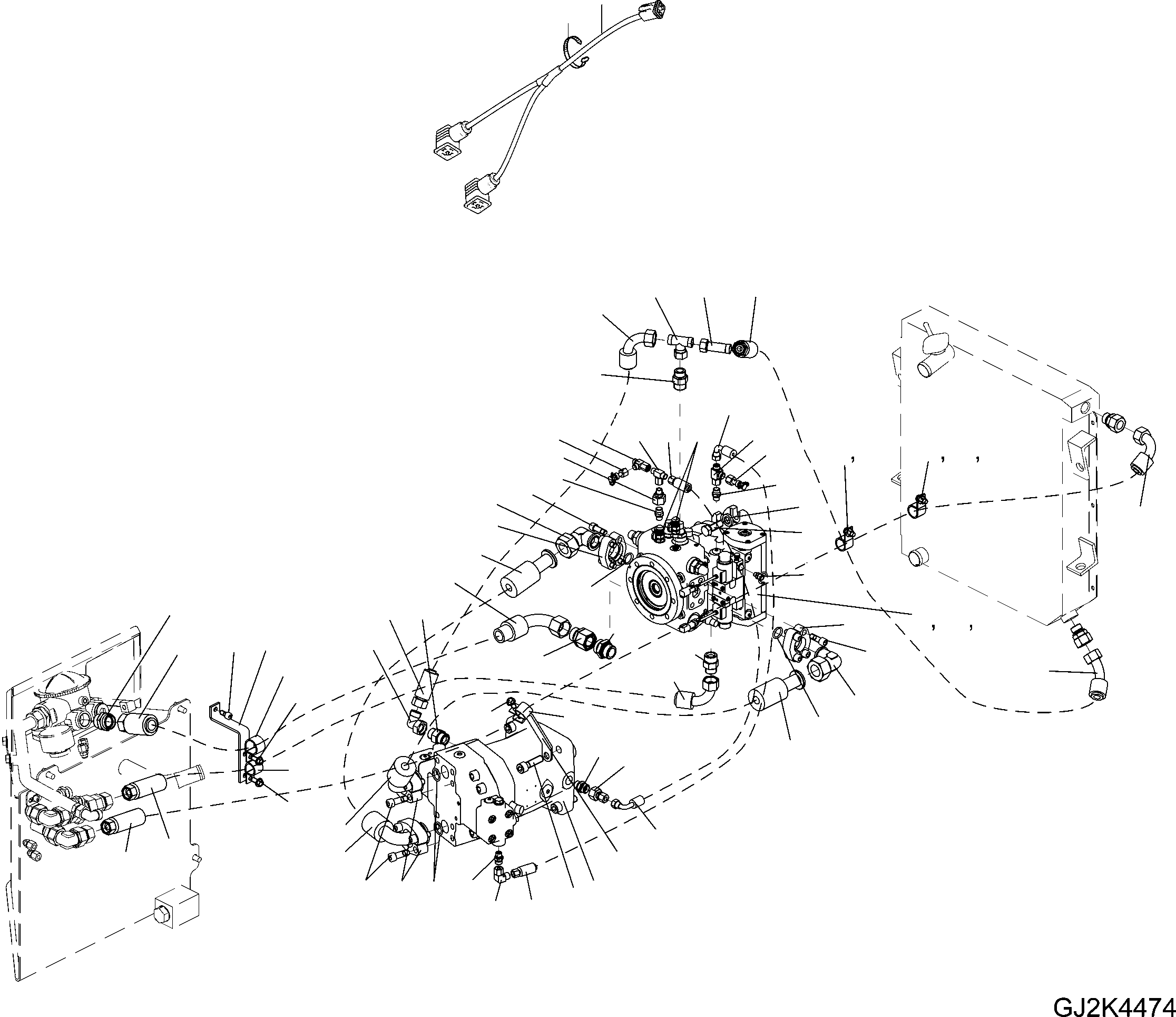 Wheel Loaders Komatsu / WA90-5 20 km/h S/N H50051-H50118 / H50121 / H50124 / H50128-Up(wa90_5a) / HYDRAULIC PUMP DRIVE, PIPINGS(04970_A : GJ2K4474)