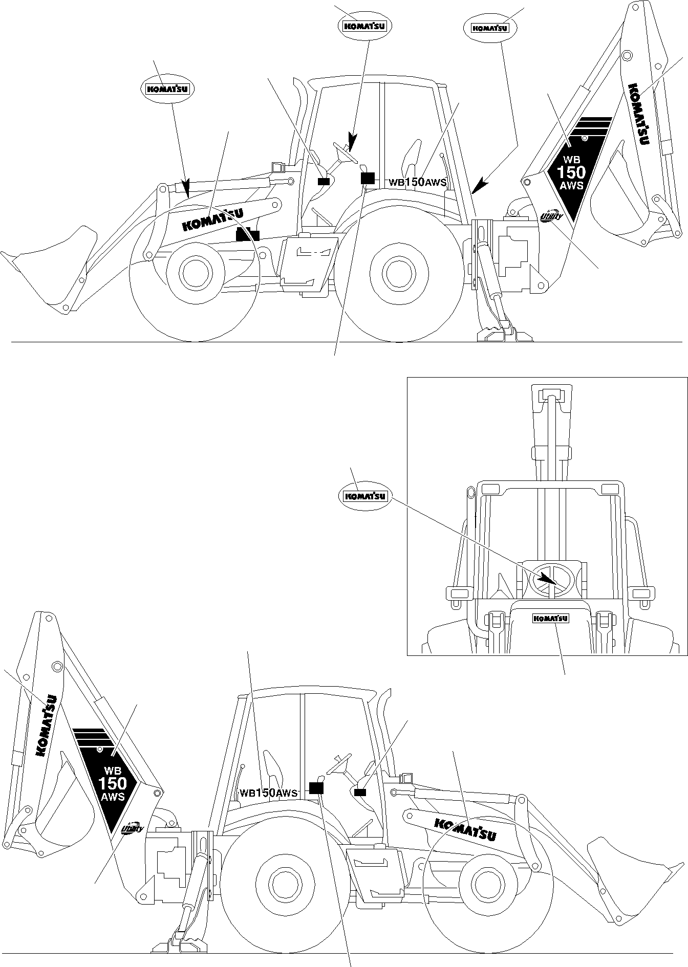 Backhoeloaders Komatsu / WB150WSC-2 S/N 150EF80001-Up(wb150wsc) / STICKERS - WARNING PLATE (1/3)(H-0010 : 9810)