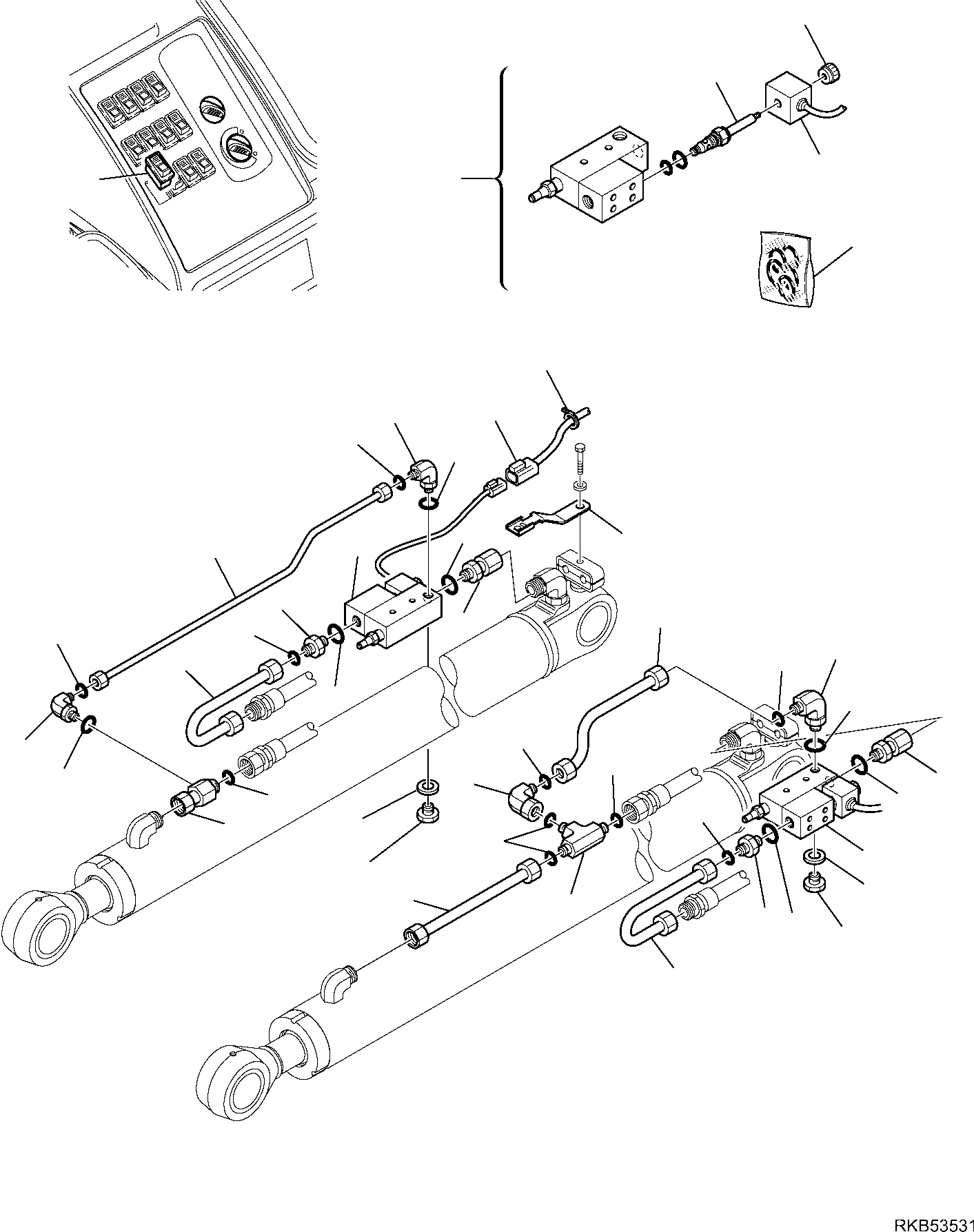 Backhoeloaders Komatsu / WB93S-5E0 S/N F20003-Up(wb93s5e0) / HYDRAULIC PIPING (SHOVEL TIPPING CYLINDER) (SAFETY VALVE) (2/2)(F-6607 : 6607)