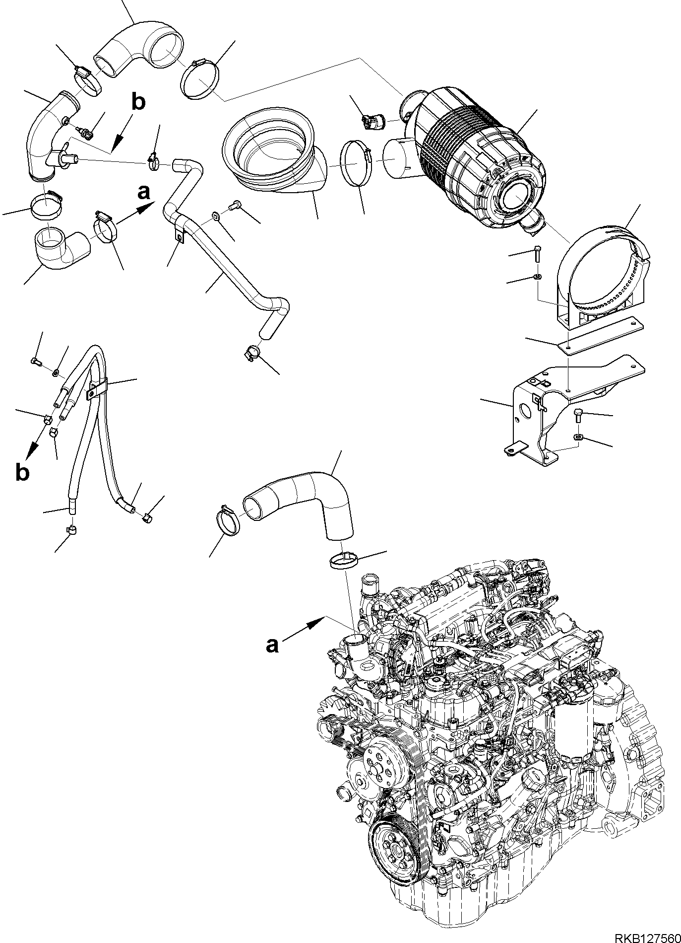 Komatsu parts book diagram for WB97S-8E0 S/N F45003 AND UP: AIR CLEANER, MOUNTING PARTS