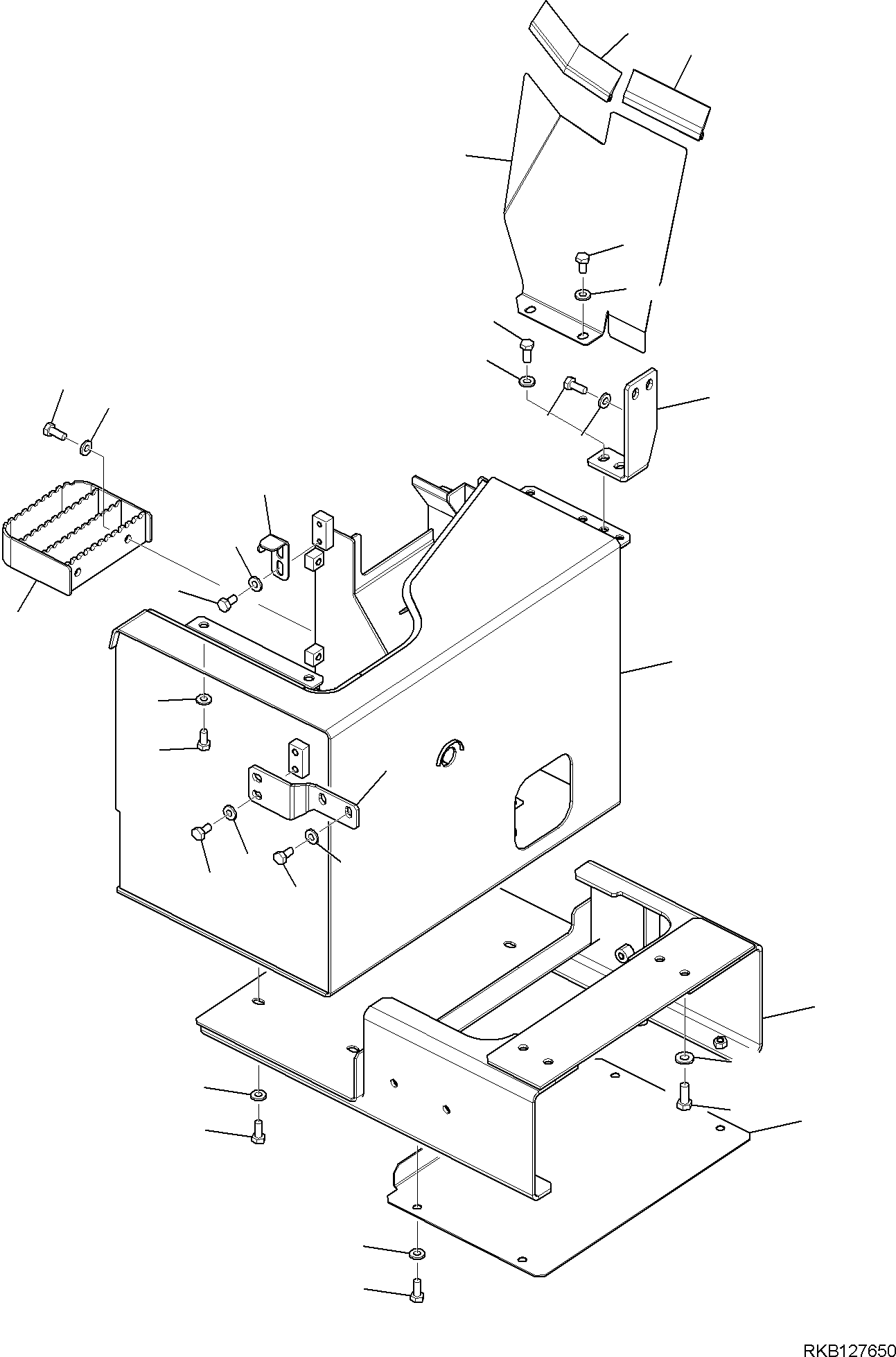 Komatsu parts book diagram for WB97S-8E0 S/N F45003 AND UP: TOOL BOX, MOUNTING PARTS (1/2)
