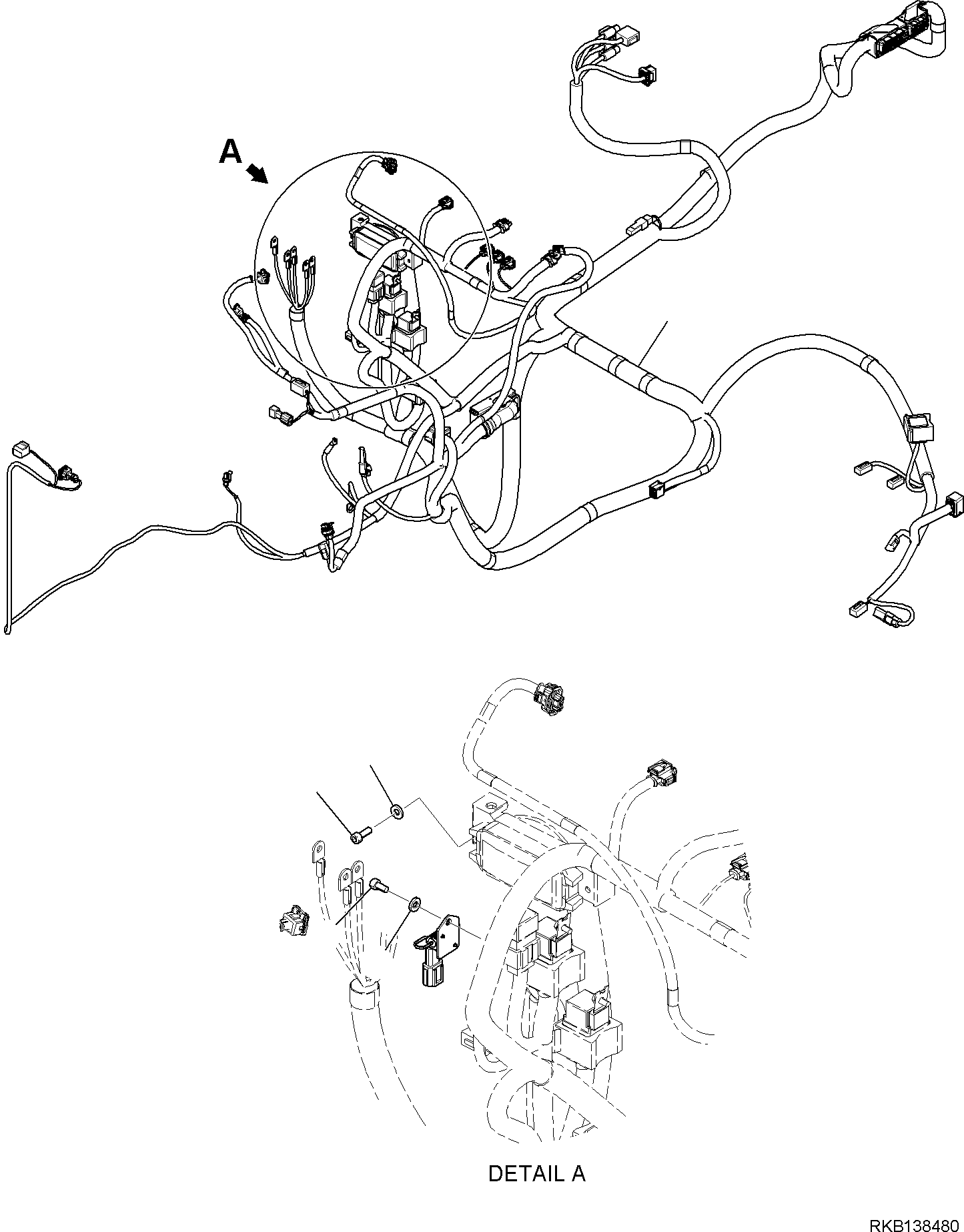 Komatsu parts book diagram for WB97S-8E0 S/N F45003 AND UP: WIRING HARNESS, FRAME HARNESS, INNER PARTS