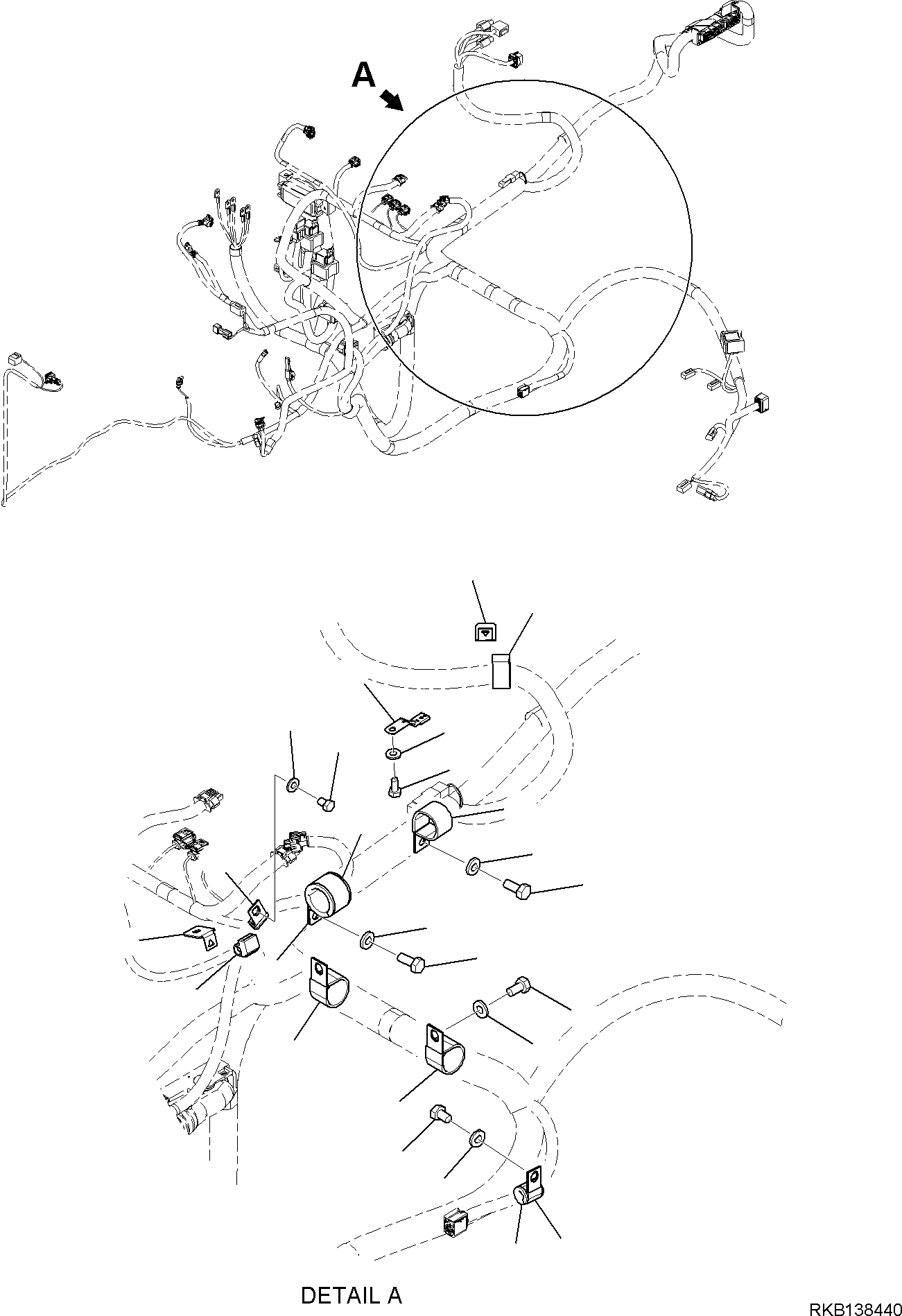 Komatsu parts book diagram for WB97S-8E0 S/N F45003 AND UP: WIRING HARNESS, FRAME HARNESS, FIXING PARTS AND COMPONENTS (4/7)