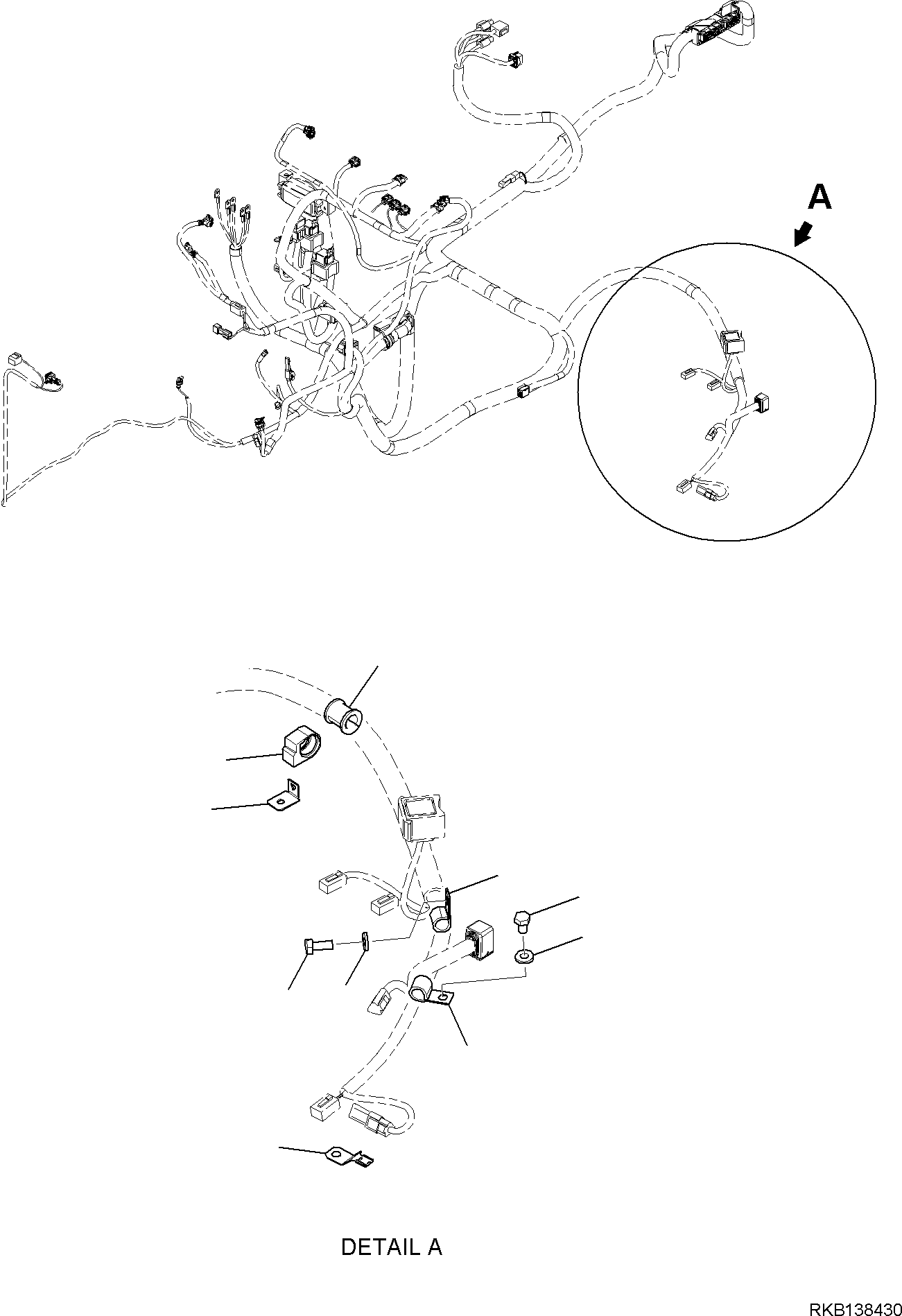 Komatsu parts book diagram for WB97S-8E0 S/N F45003 AND UP: WIRING HARNESS, FRAME HARNESS, FIXING PARTS AND COMPONENTS (7/7)