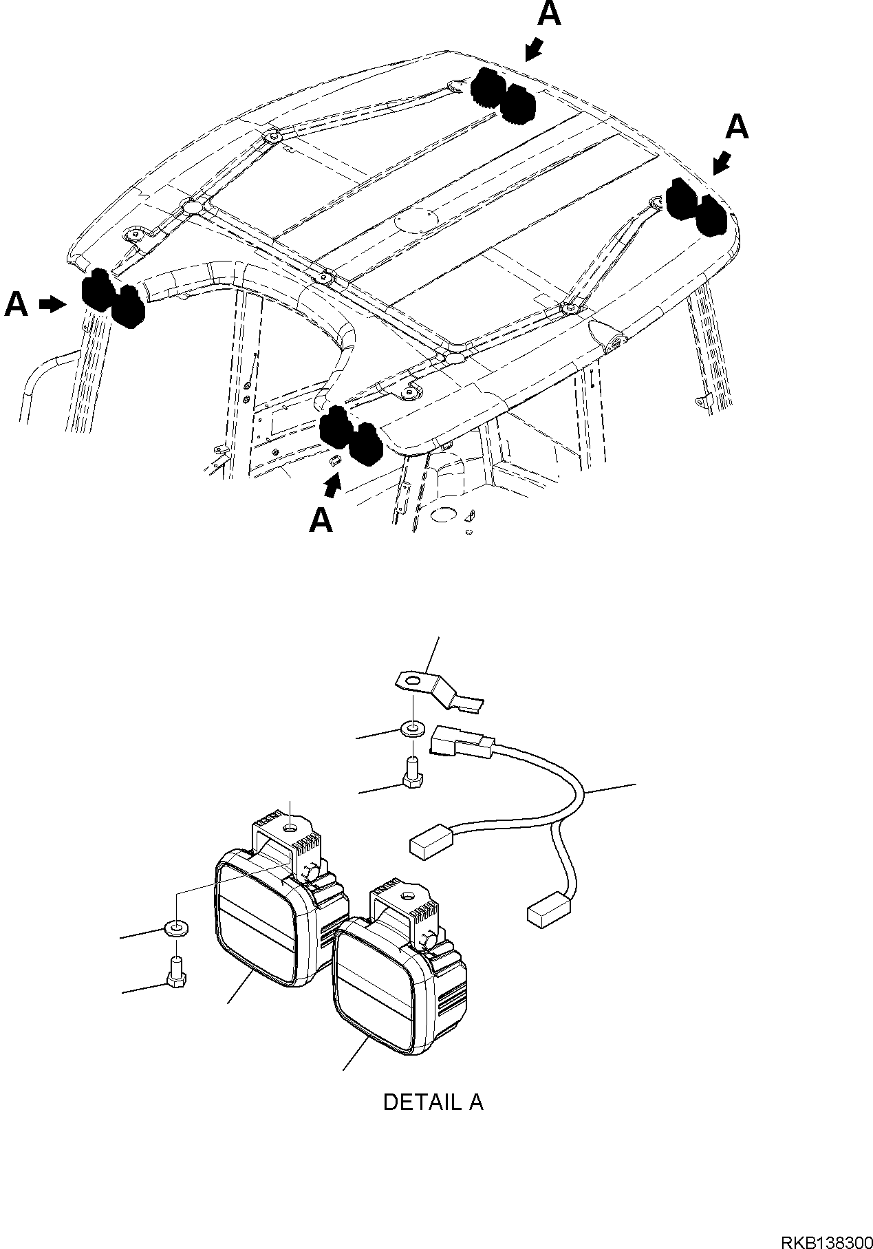 Komatsu parts book diagram for WB97S-8E0 S/N F45003 AND UP: WORK LAMPS, WORK LAMPS, LED LAMPS