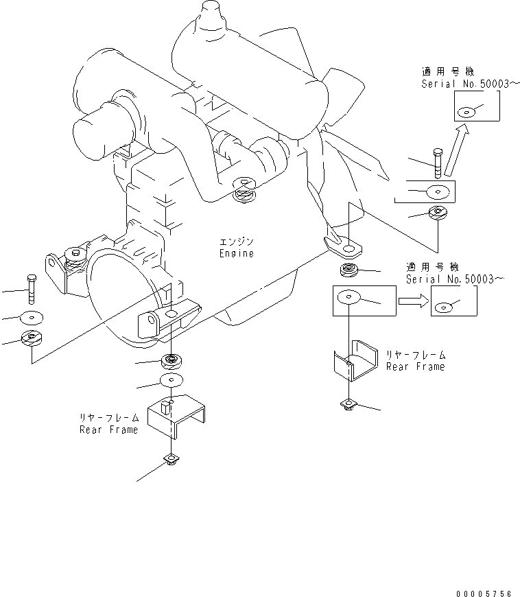 Komatsu parts book diagram for WD500-3 S/N 50001-UP: ENGINE MOUNTING