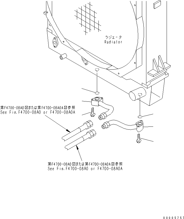 Komatsu parts book diagram for WD500-3 S/N 50001-UP: RADIATOR (TORQUE CONVERTER OIL COOLER PIPING)
