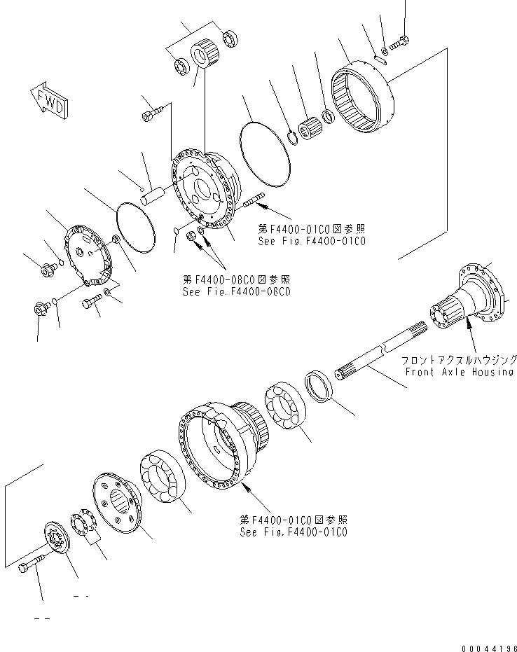 Komatsu parts book diagram for WD500-3 S/N 50001-UP: FRONT AXLE (FINAL DRIVE) (L.H.)(#.-)