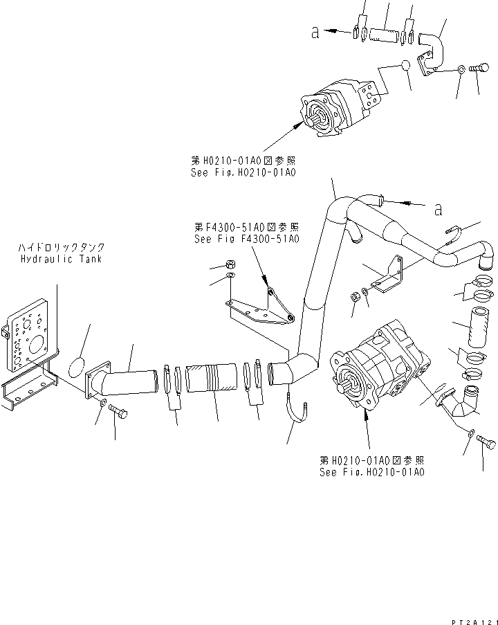 Komatsu parts book diagram for WD500-3 S/N 50001-UP: HYDRAULIC PIPING (TANK TO PUMP)