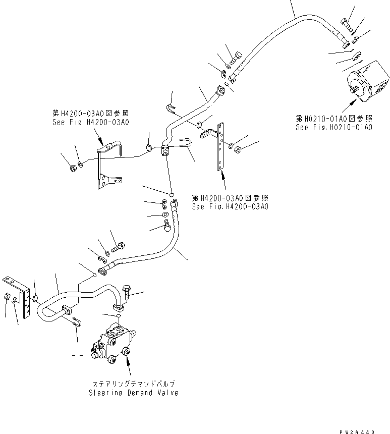 Komatsu parts book diagram for WD500-3 S/N 50001-UP: HYDRAULIC PIPING (SWITCH PUMP TO STEERING DEMAND VALVE)