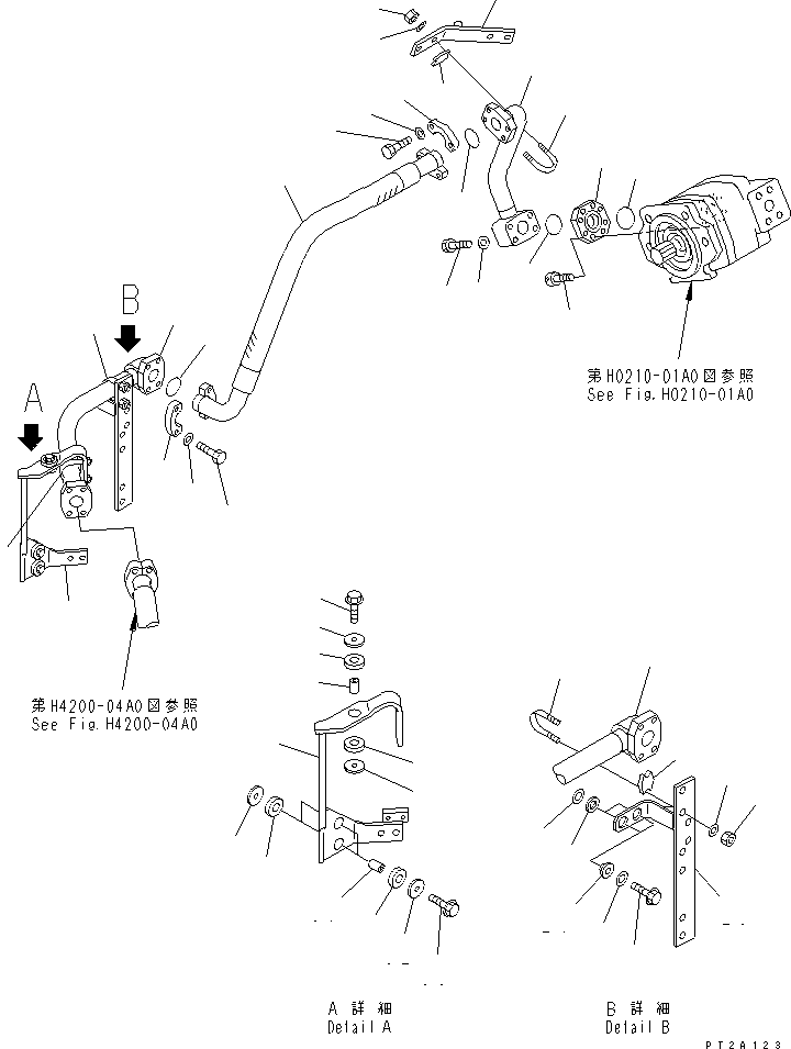 Komatsu parts book diagram for WD500-3 S/N 50001-UP: HYDRAULIC PIPING (LOADER PUMP TO CONTROL VALVE ? 1/2)