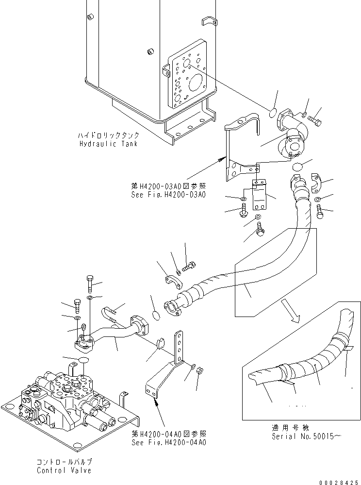 Komatsu parts book diagram for WD500-3 S/N 50001-UP: HYDRAULIC PIPING (DRAIN LINE)