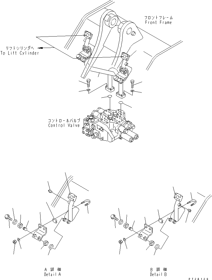 Komatsu parts book diagram for WD500-3 S/N 50001-UP: HYDRAULIC PIPING (LIFT CYLINDER LINE ? 1/2)
