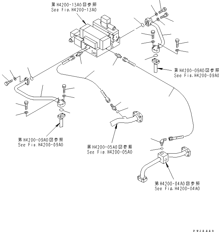 Komatsu parts book diagram for WD500-3 S/N 50001-UP: HYDRAULIC PIPING (DE. CO. VALVE LINE ? 2/2)