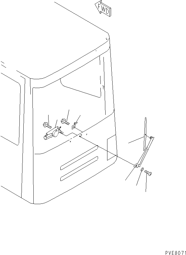 Komatsu parts book diagram for WD500-3 S/N 50001-UP: OPERATOR'S CAB (REAR WIPER) (WITH RADIO OR CASSETTE)
